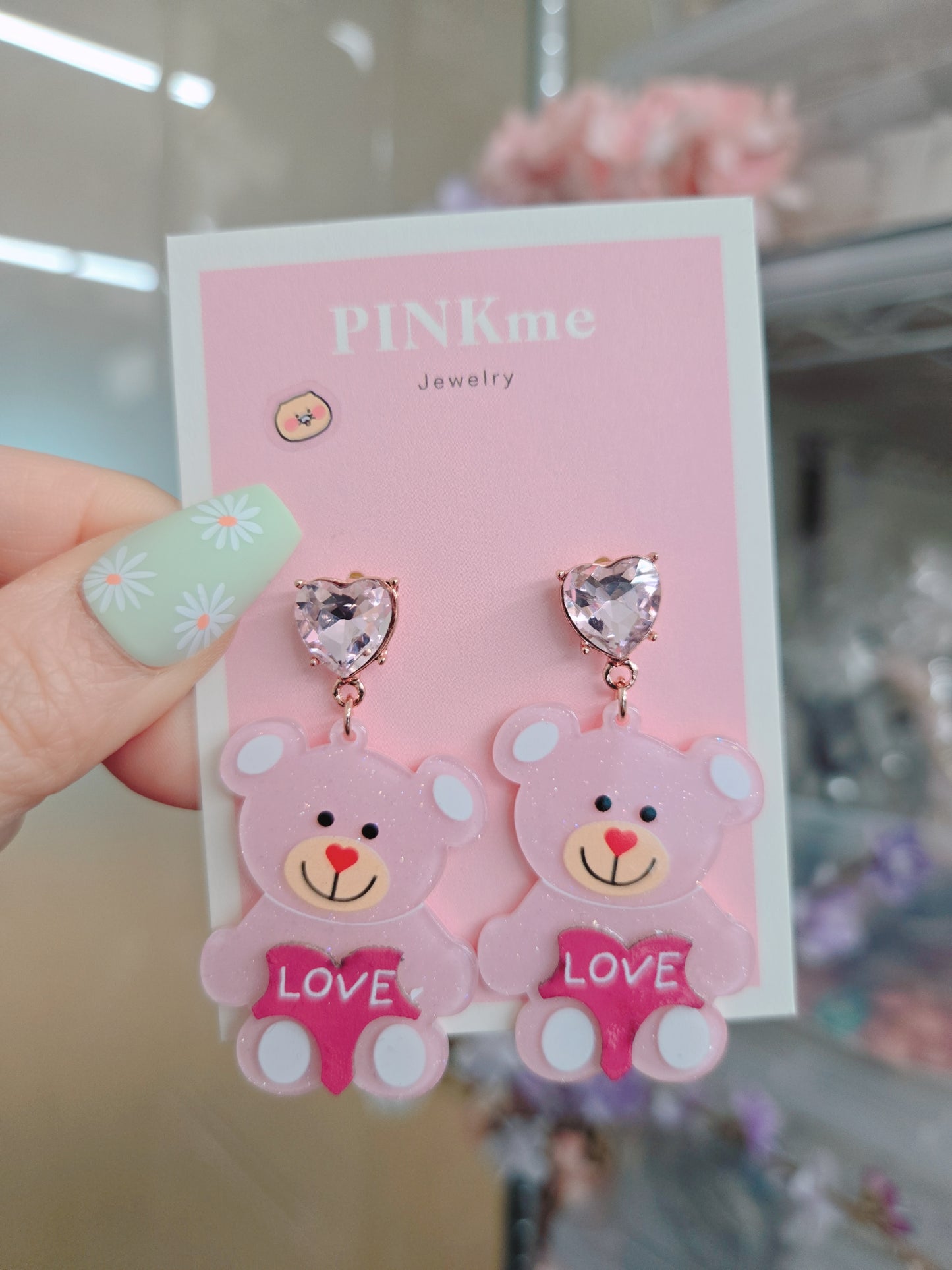 Pink Love Teddy Bear Dangle Earring