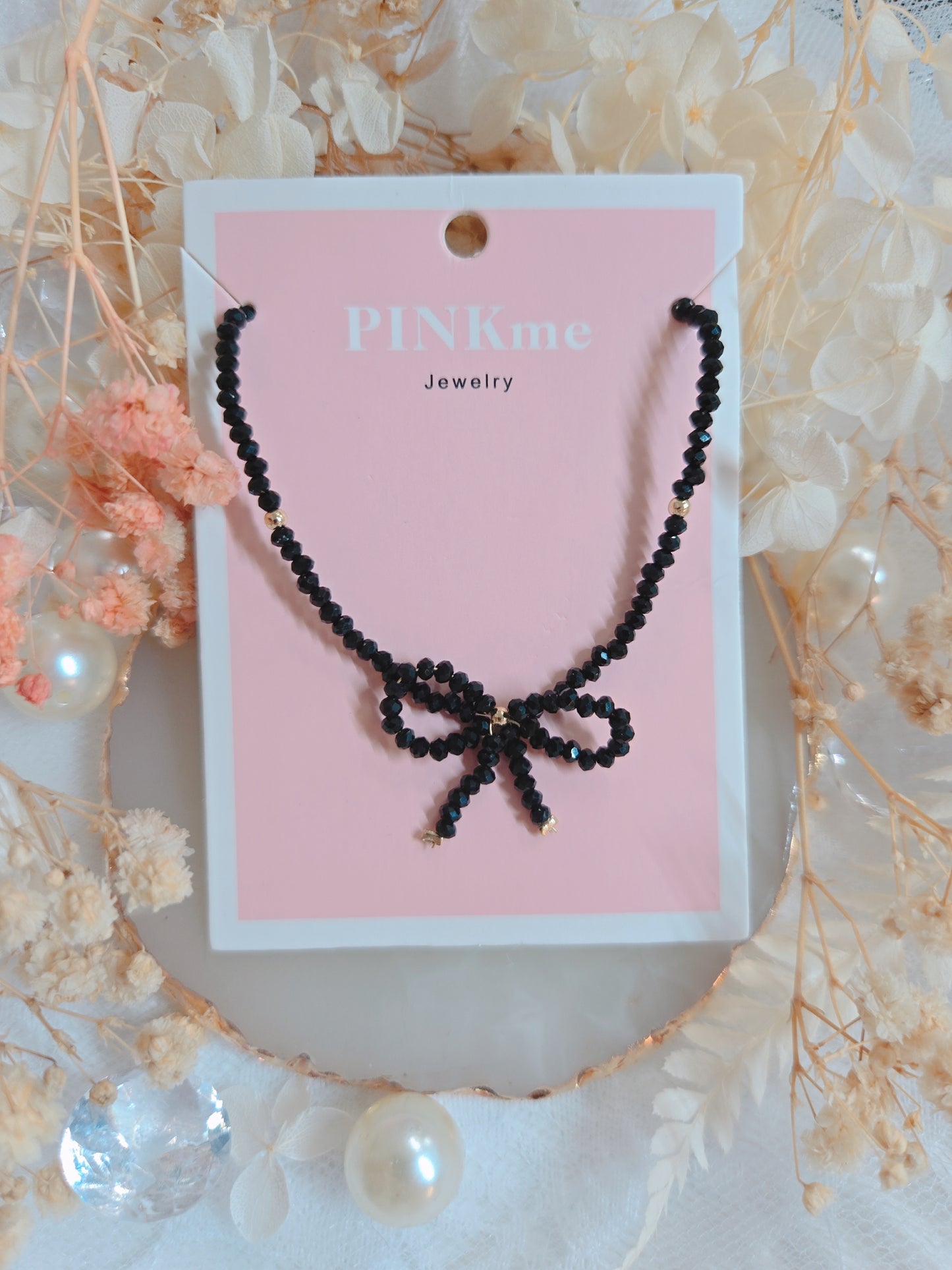 Bead Ribbon Gold Chain Necklace
