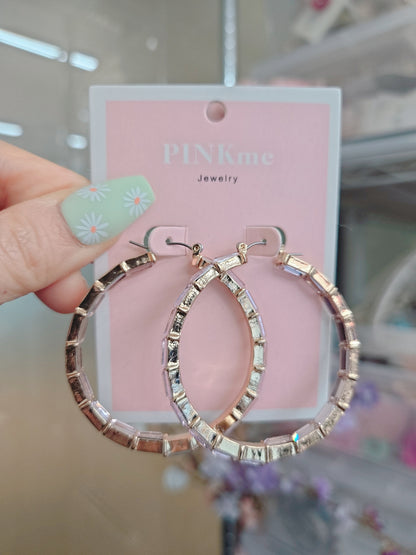 Pink Stone Gold 2" Hoop Earring