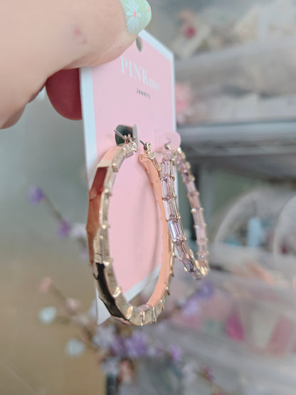 Pink Stone Gold 2" Hoop Earring