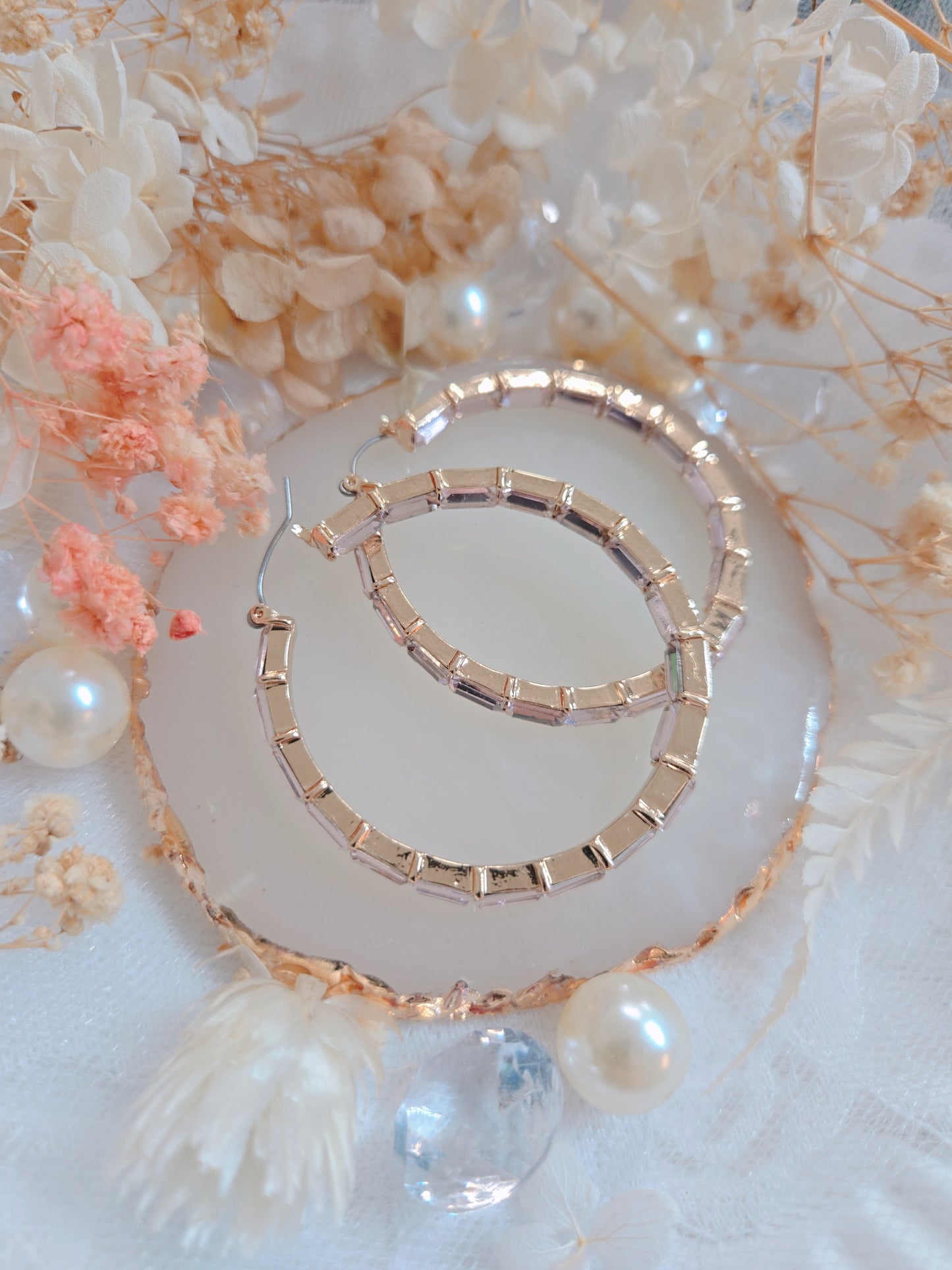 Pink Stone Gold 2" Hoop Earring