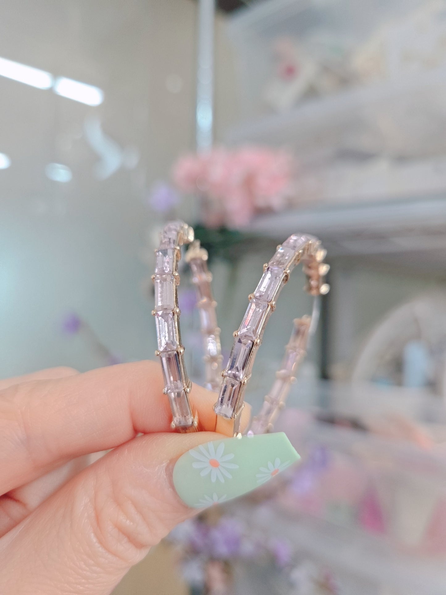 Pink Stone Gold 2" Hoop Earring