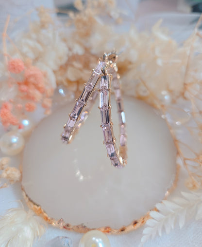 Pink Stone Gold 2" Hoop Earring