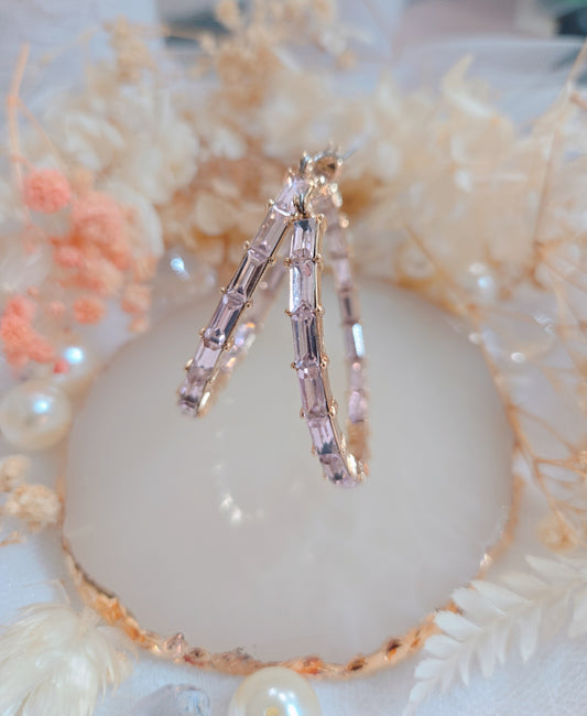 Pink Stone Gold 2" Hoop Earring