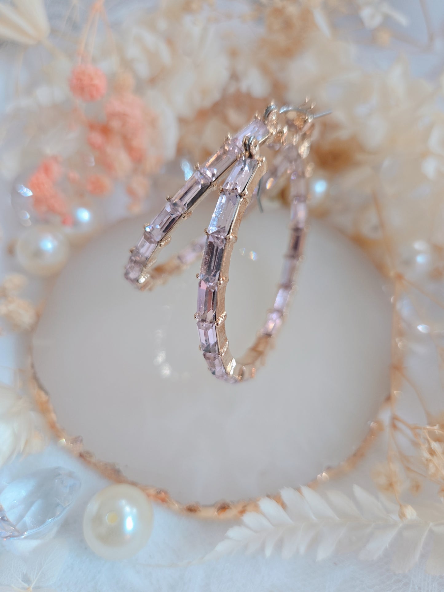 Pink Stone Gold 2" Hoop Earring