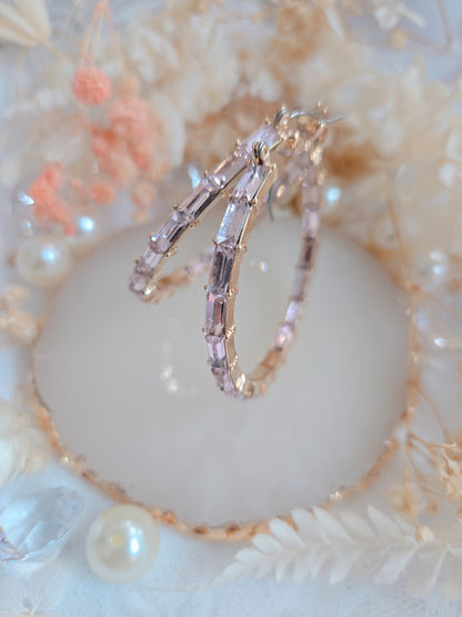 Pink Stone Gold 2" Hoop Earring