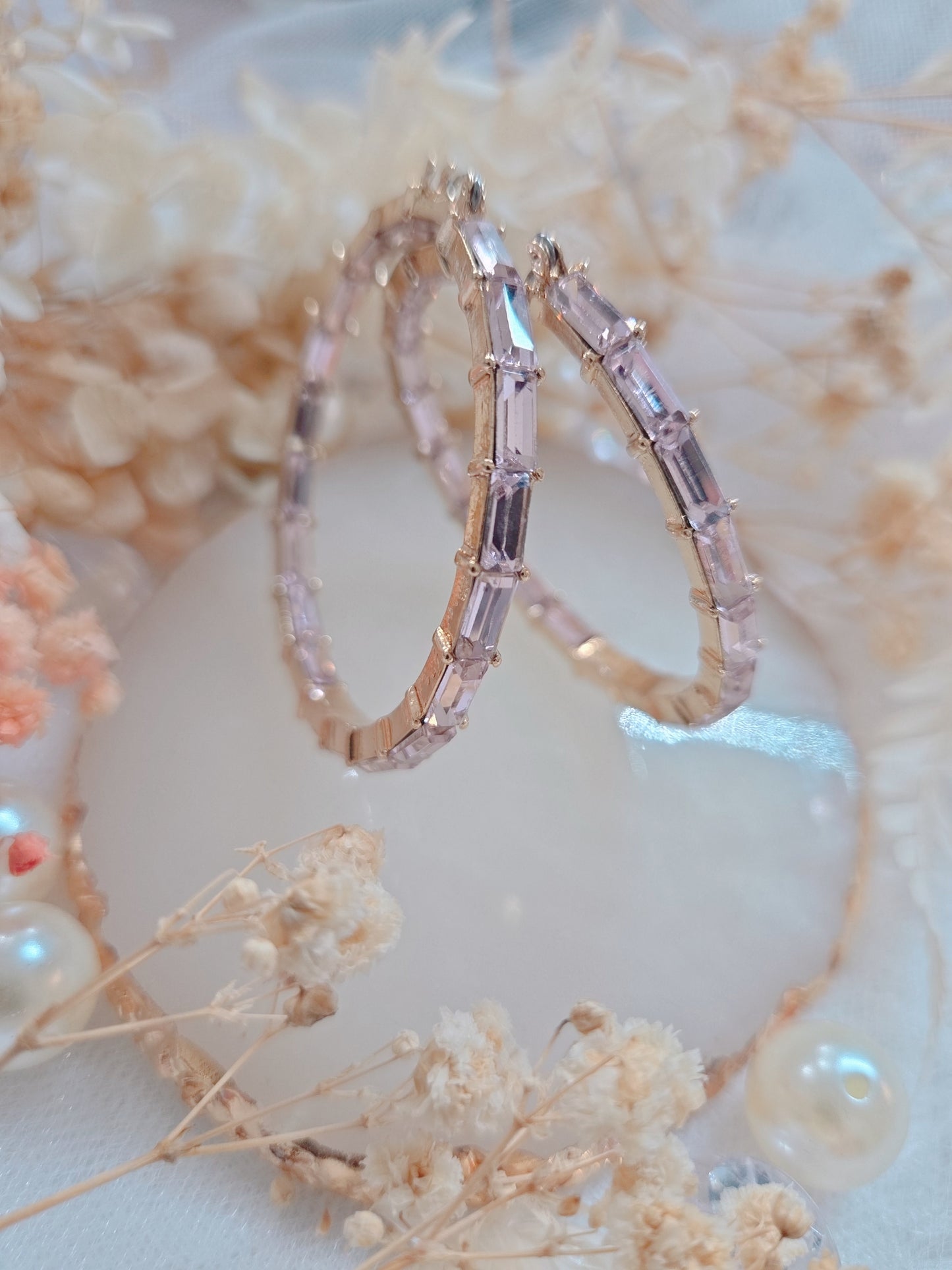 Pink Stone Gold 2" Hoop Earring