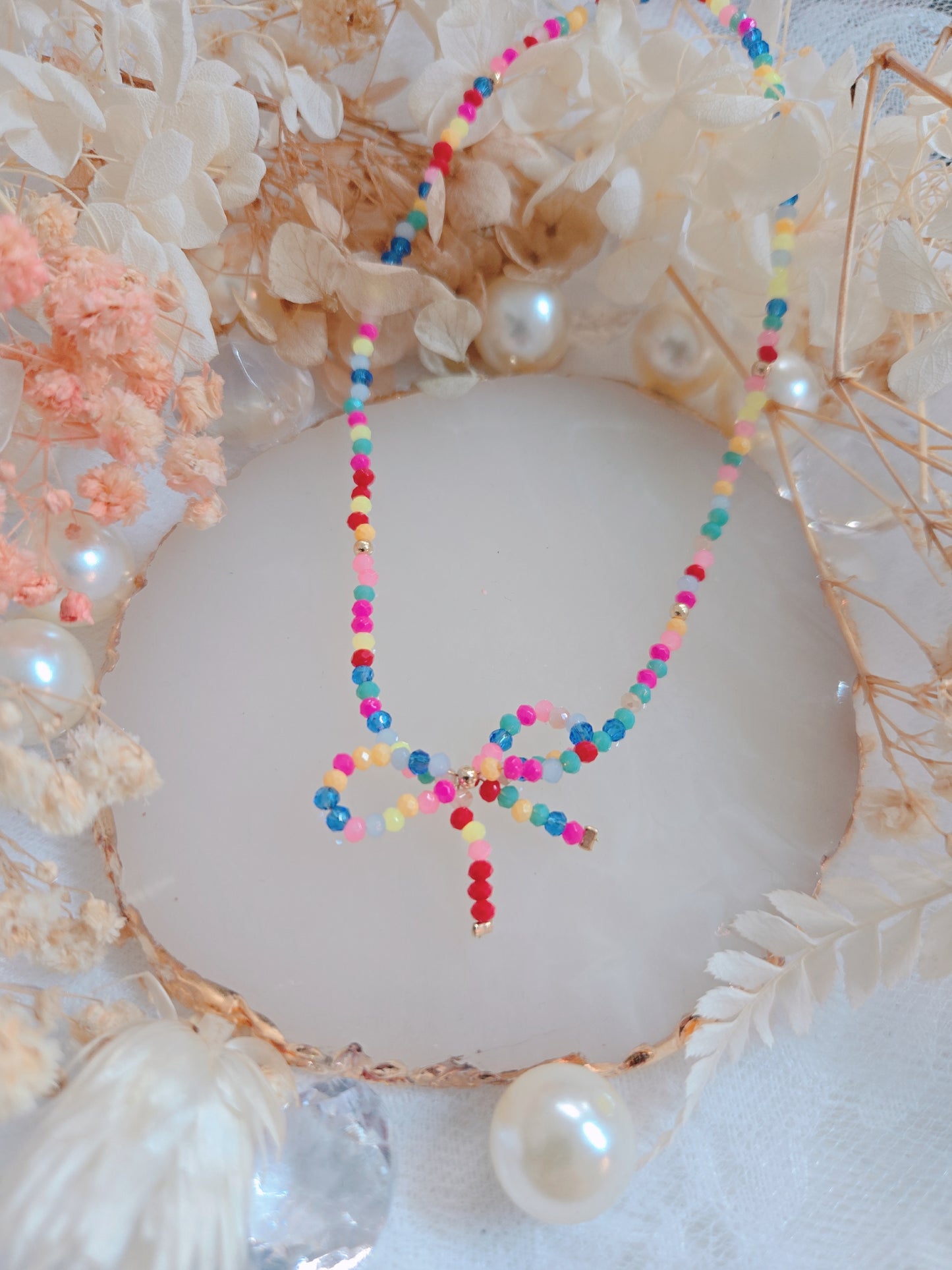 Bead Ribbon Gold Chain Necklace