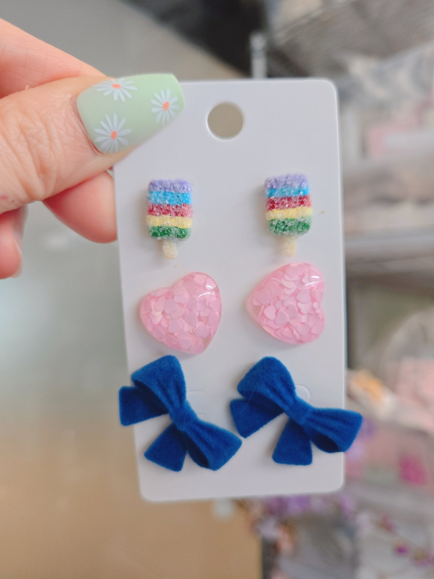 3 Set Ribbon Heart Ice Cream Stud Earring