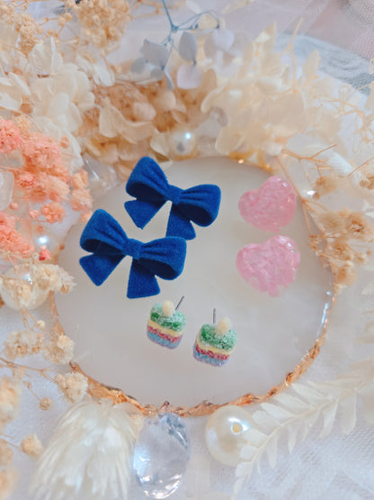 3 Set Ribbon Heart Ice Cream Stud Earring