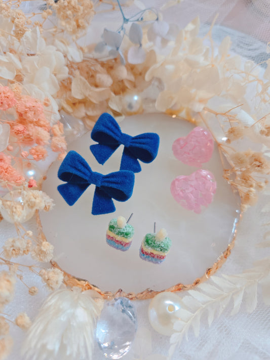 3 Set Ribbon Heart Ice Cream Stud Earring