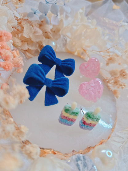 3 Set Ribbon Heart Ice Cream Stud Earring