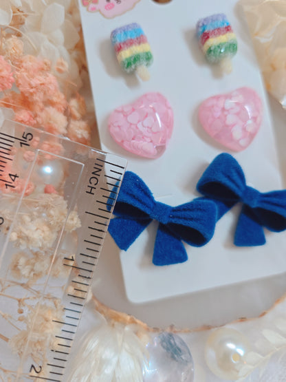 3 Set Ribbon Heart Ice Cream Stud Earring
