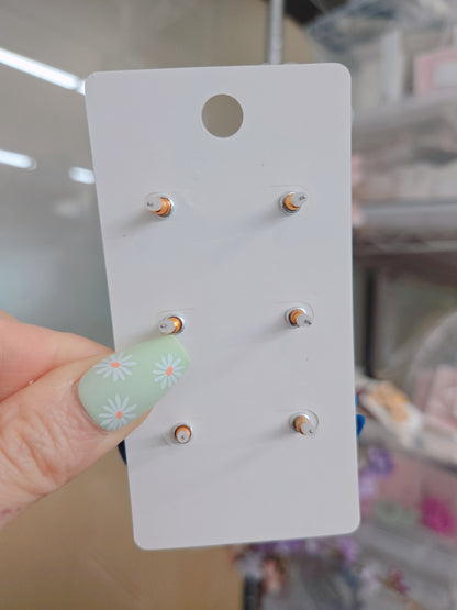 3 Set Ribbon Heart Ice Cream Stud Earring