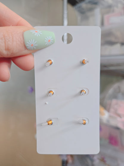 3 Set Ribbon Heart Flower Stud Earring