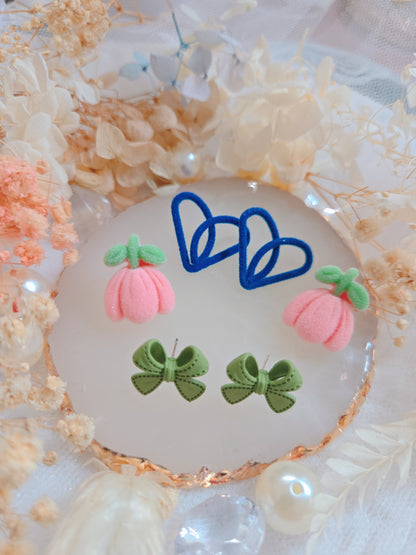 3 Set Ribbon Heart Flower Stud Earring