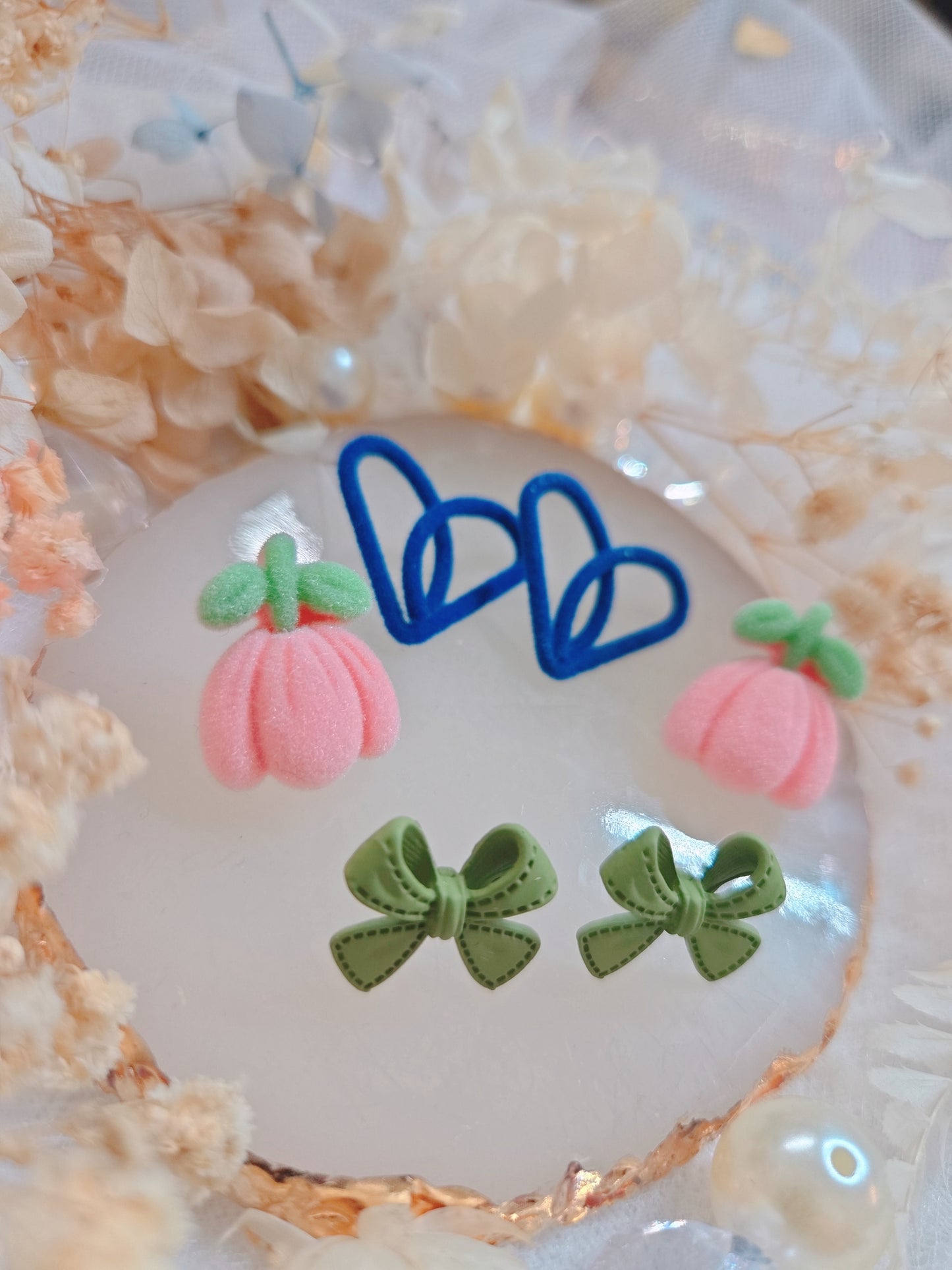 3 Set Ribbon Heart Flower Stud Earring