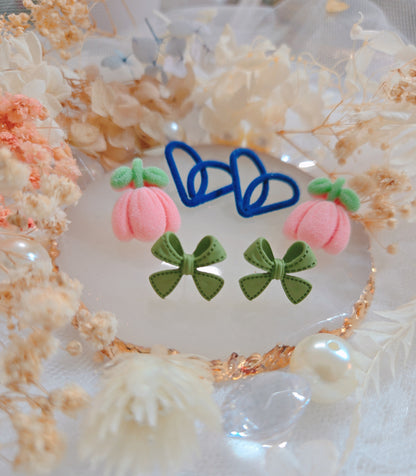 3 Set Ribbon Heart Flower Stud Earring