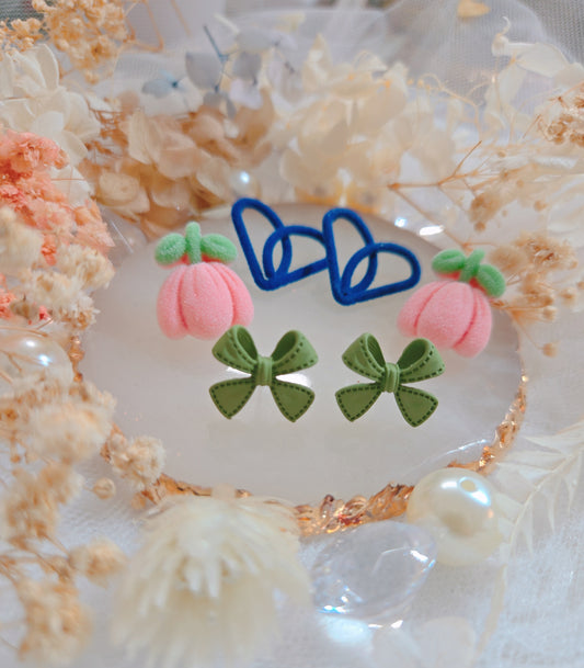 3 Set Ribbon Heart Flower Stud Earring