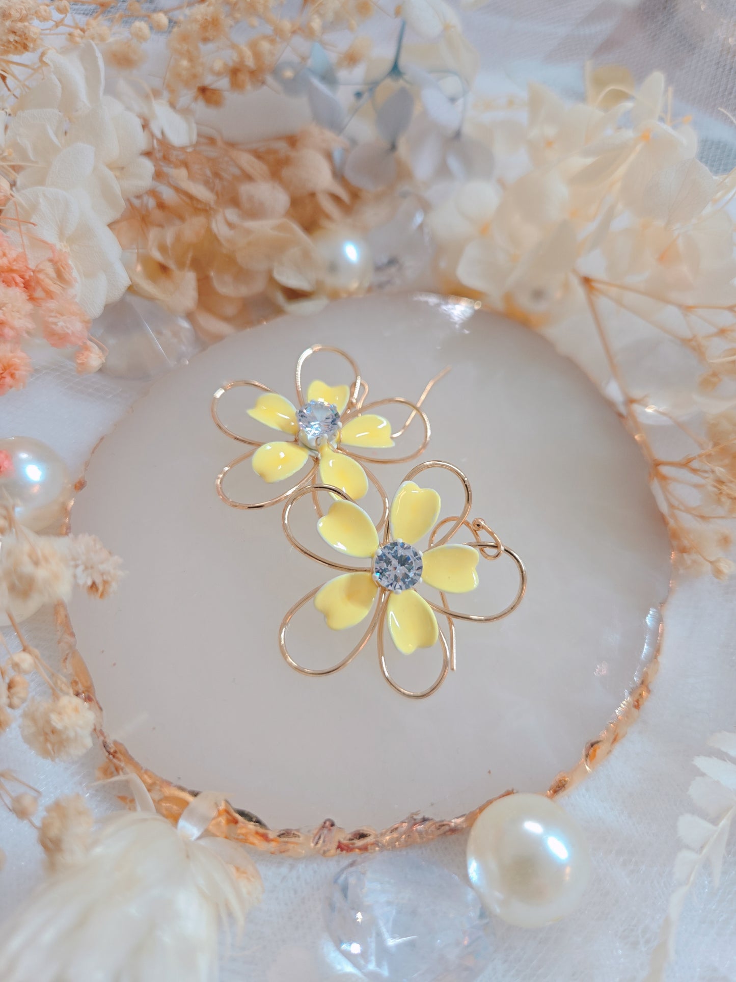 Yellow Flower with Gold Dangle Earring