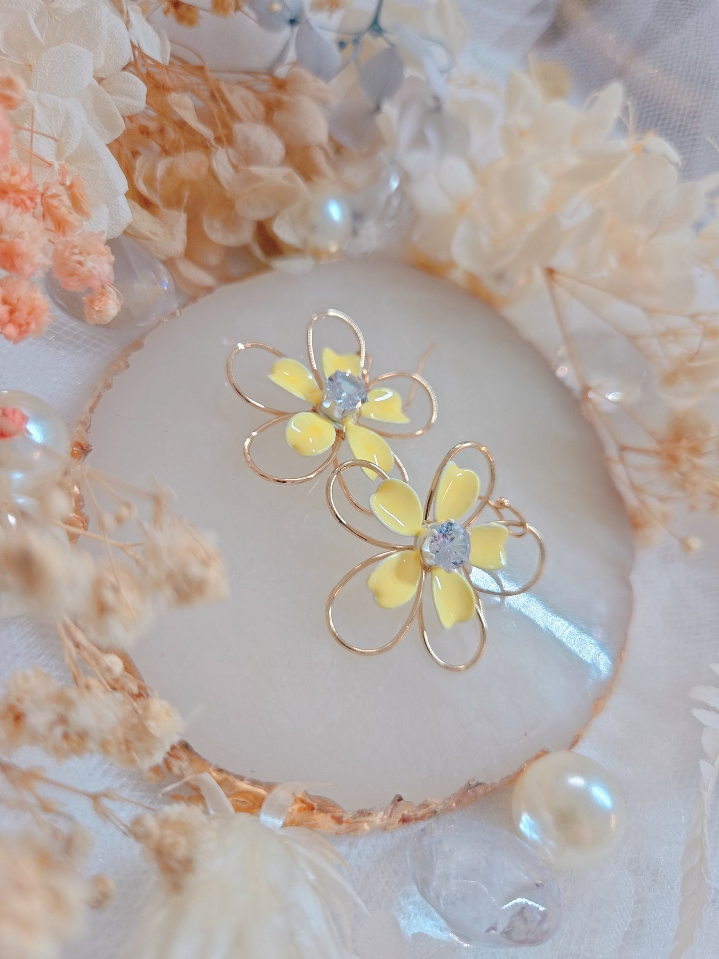 Yellow Flower with Gold Dangle Earring