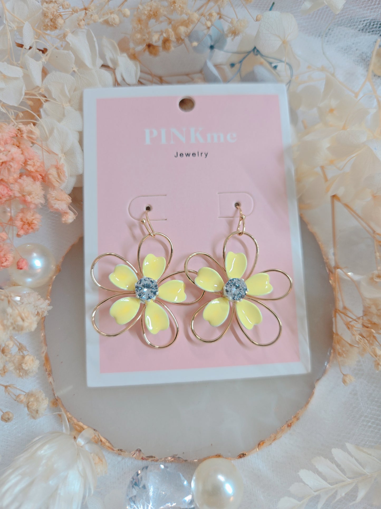 Yellow Flower with Gold Dangle Earring