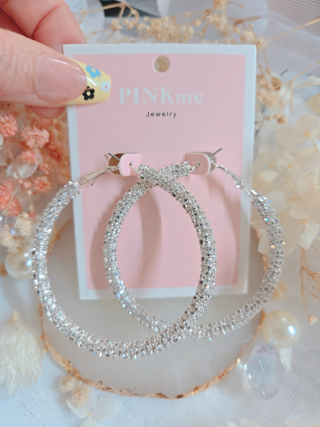 Gold Silver Bling Bling 2.25" Hoop Earring