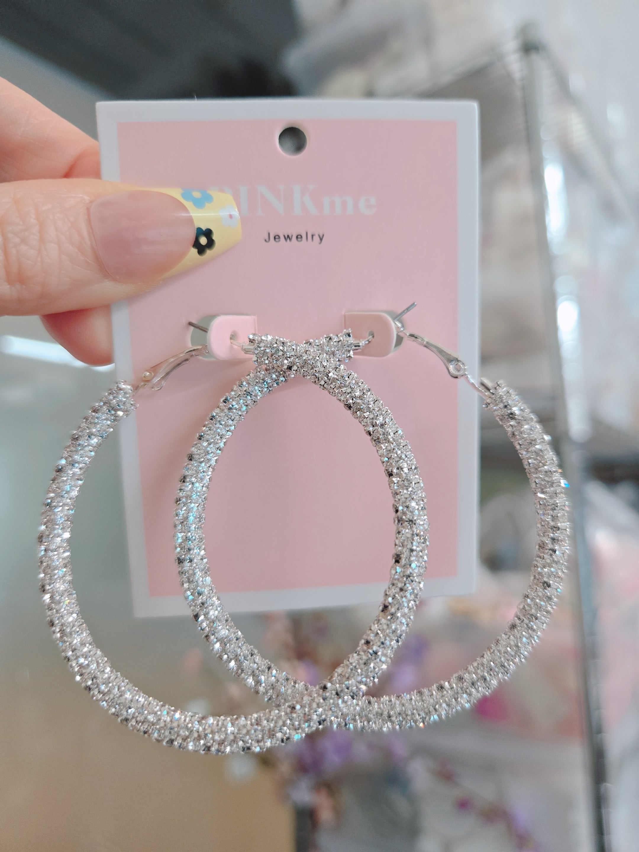 Gold Silver Bling Bling 2.25" Hoop Earring