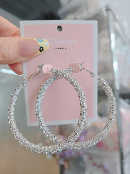 Gold Silver Bling Bling 2.25" Hoop Earring