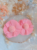 Pink Fabric Flower Dangle Earring