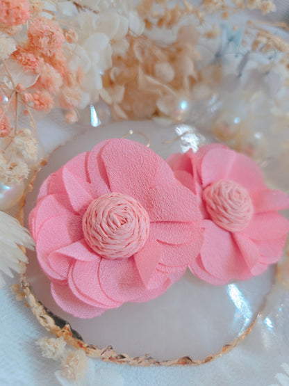 Pink Fabric Flower Dangle Earring - Cute and Lovely Style