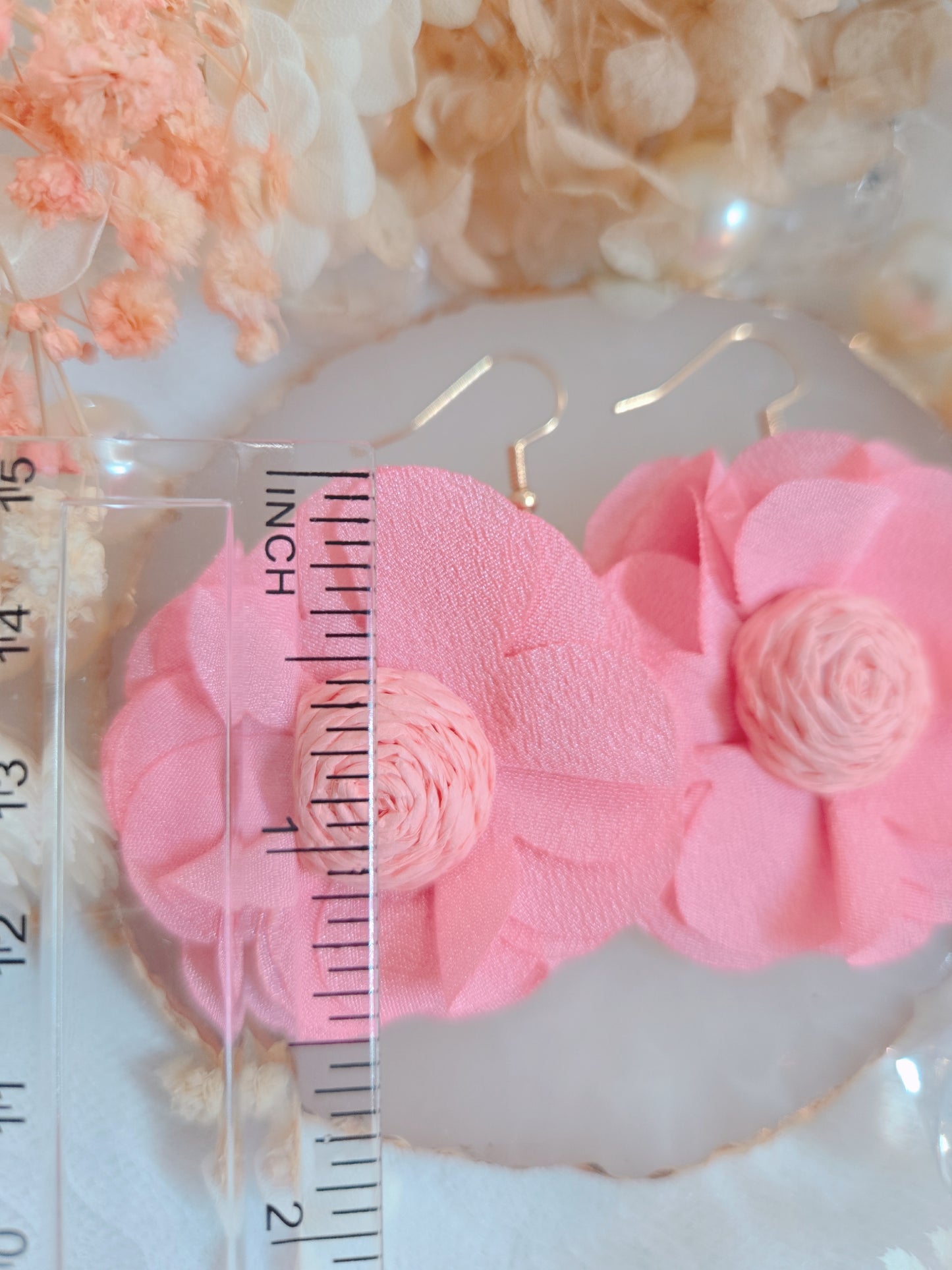 Pink Fabric Flower Dangle Earring - Cute and Lovely Style