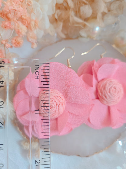 Pink Fabric Flower Dangle Earring - Cute and Lovely Style