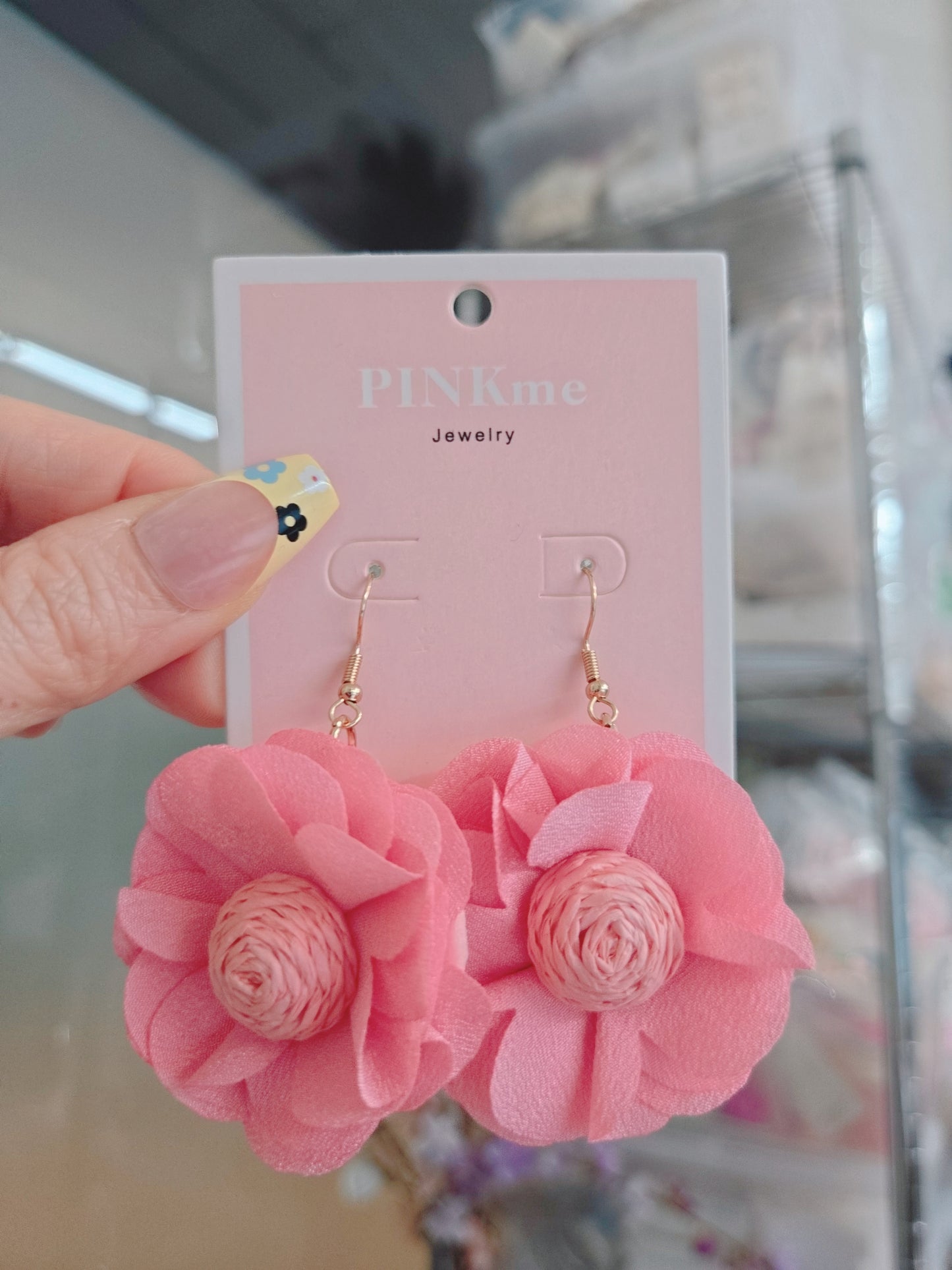 Pink Fabric Flower Dangle Earring - Cute and Lovely Style
