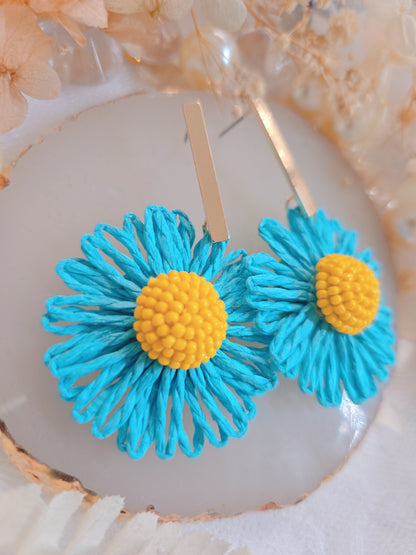 Gold Blue Yellow Flower Drop Earring