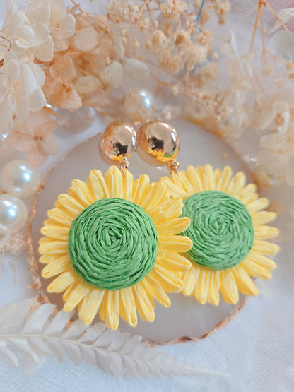 Gold Color Yellow Green Sunflower Drop Earring