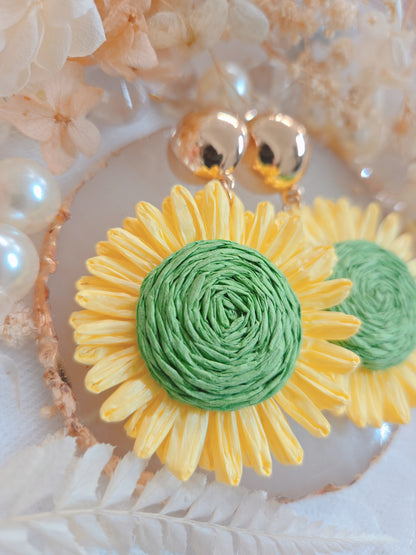 Gold Color Yellow Green Sunflower Drop Earring