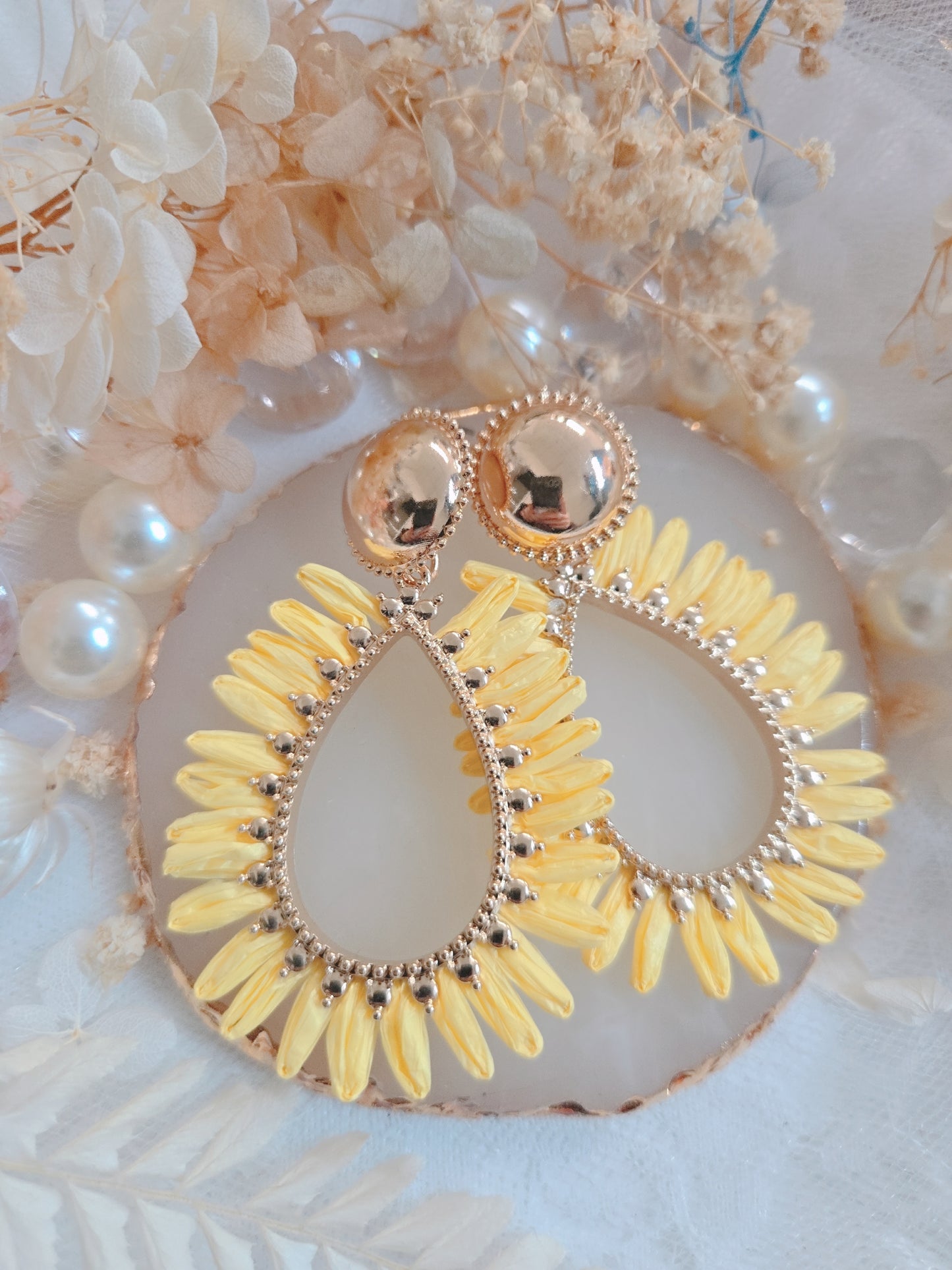 Gold Color Yellow Leaf Drop Earring