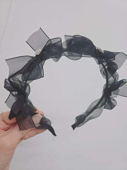 Cubic Heart Stone Ribbon Hairband