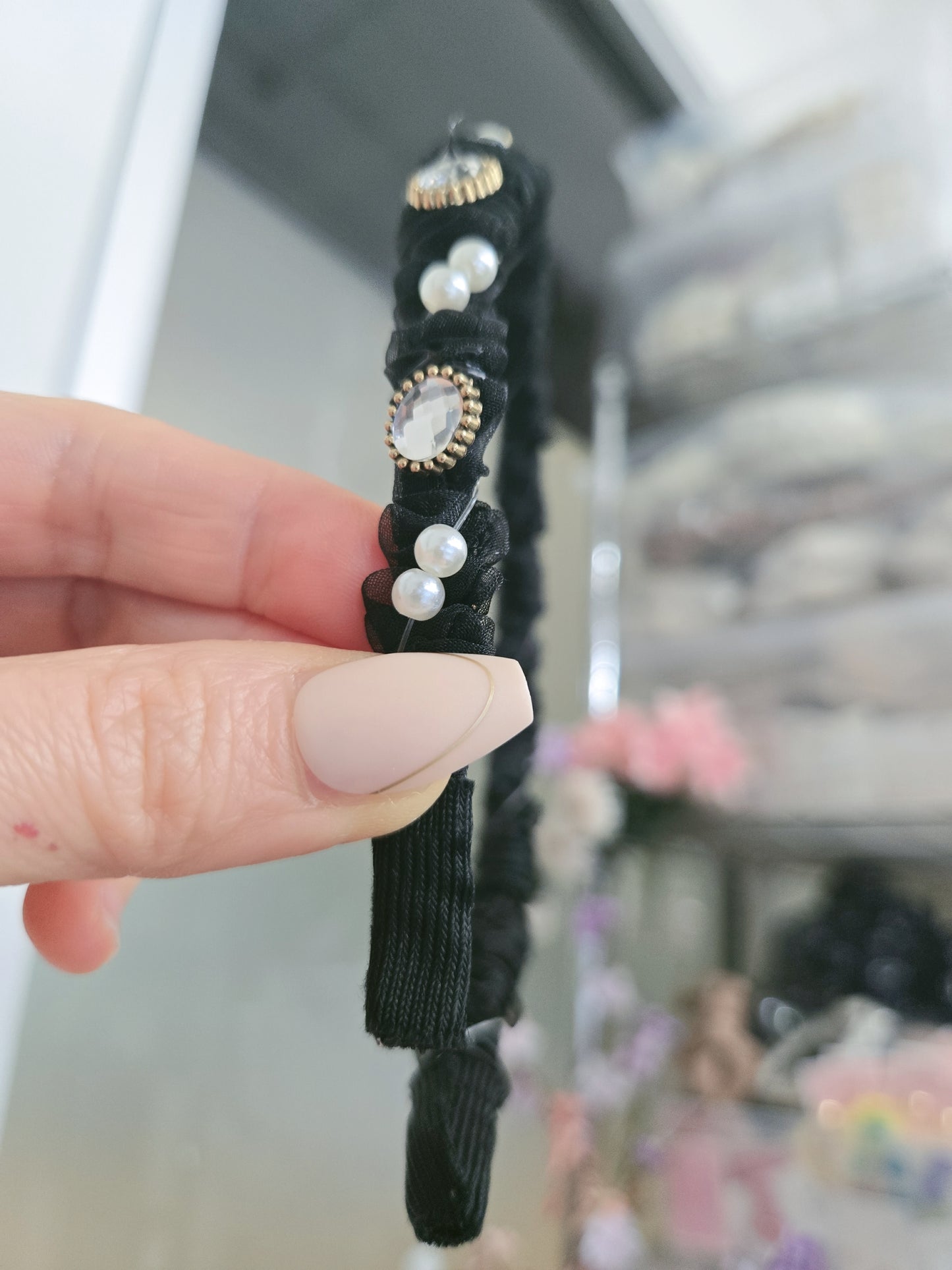 Stone Black Pearl Princess Hairband