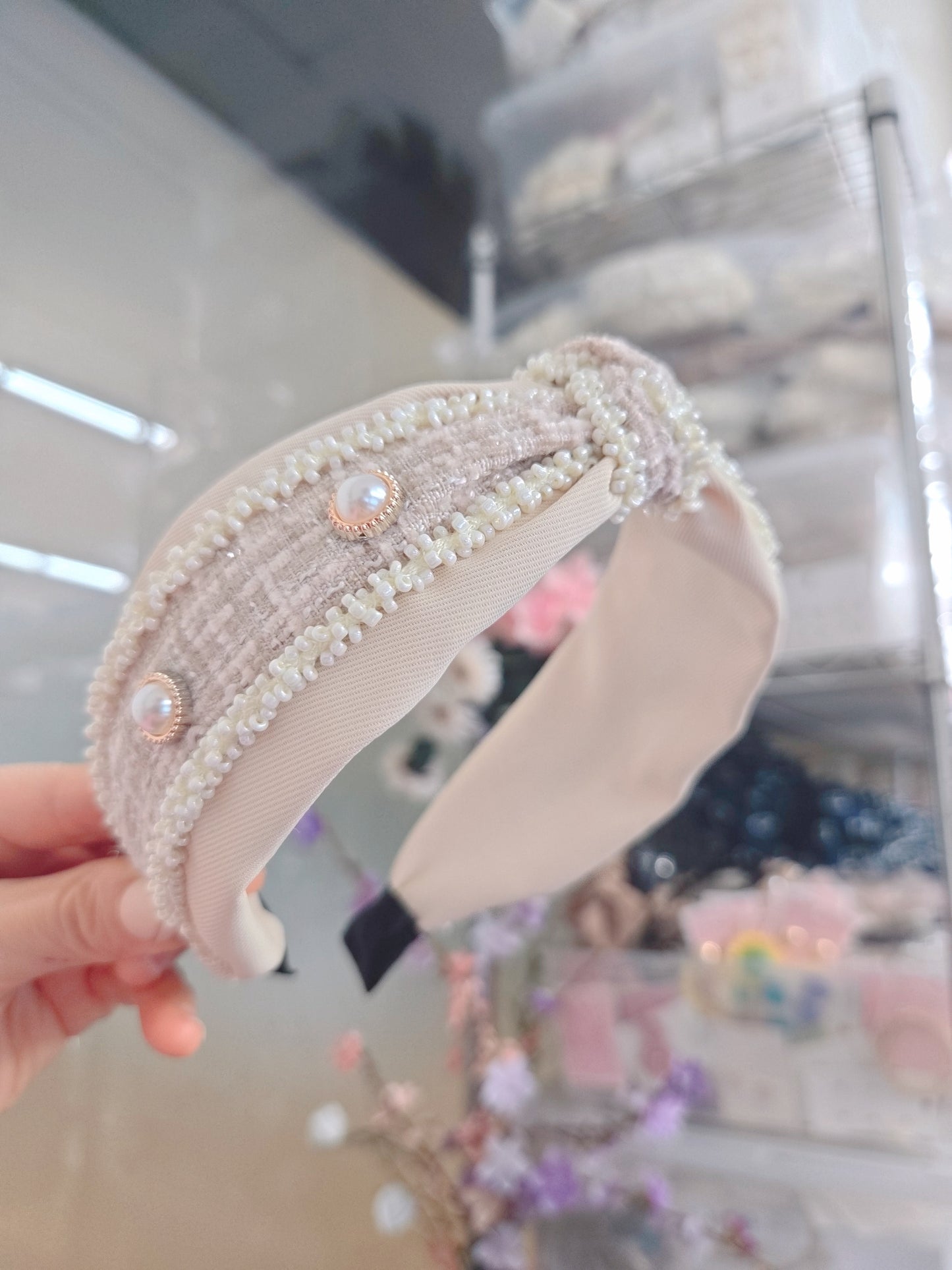 Brown Pearl Tied Thick Hairband