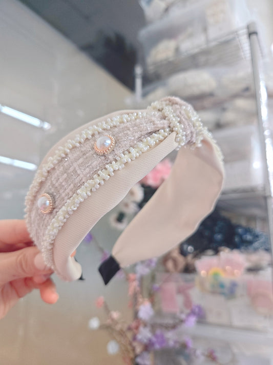 Brown Pearl Tied Thick Hairband