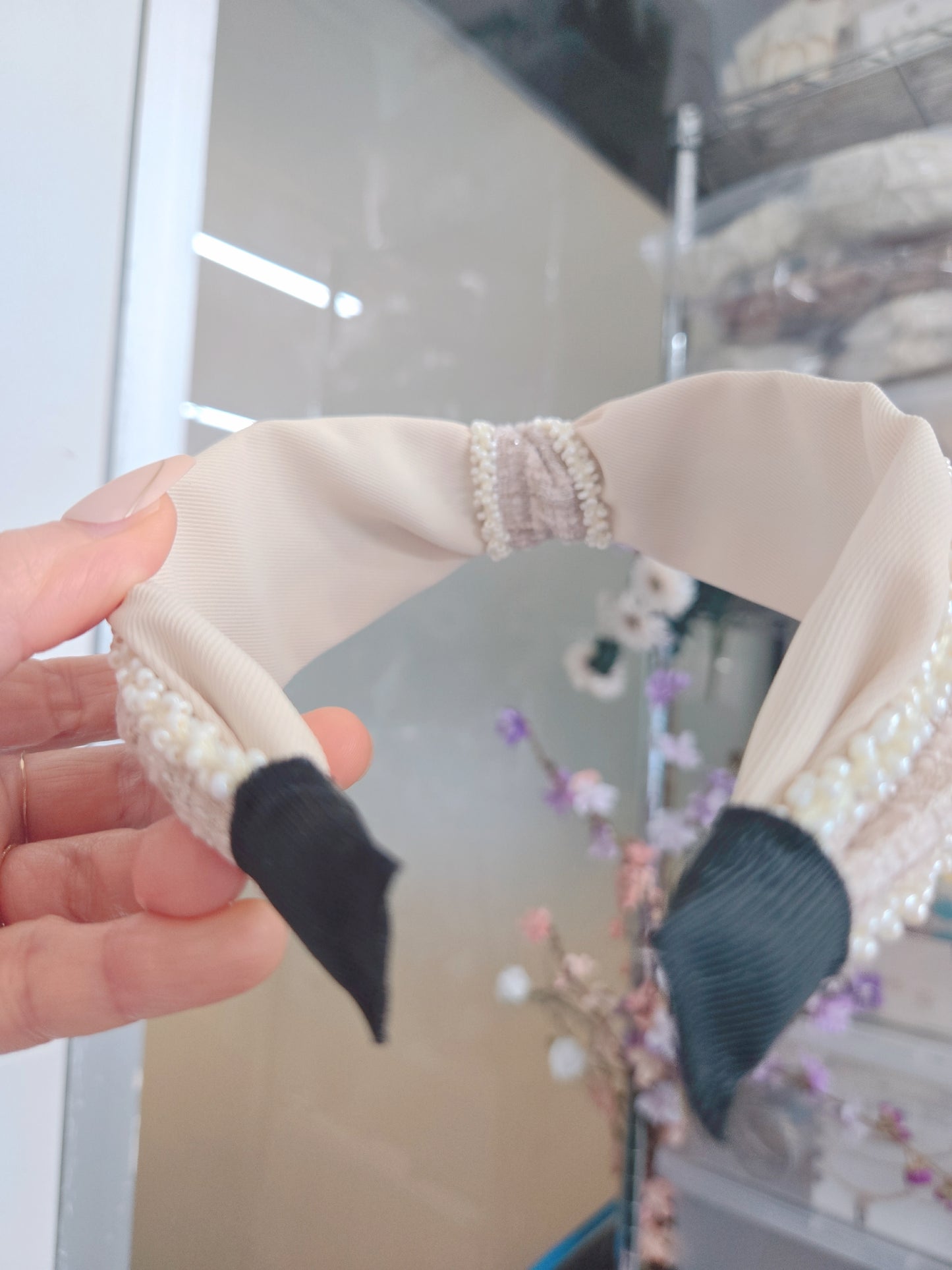 Brown Pearl Tied Thick Hairband