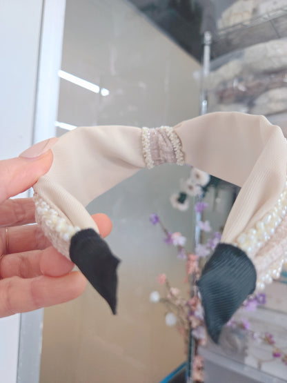 Brown Pearl Tied Thick Hairband