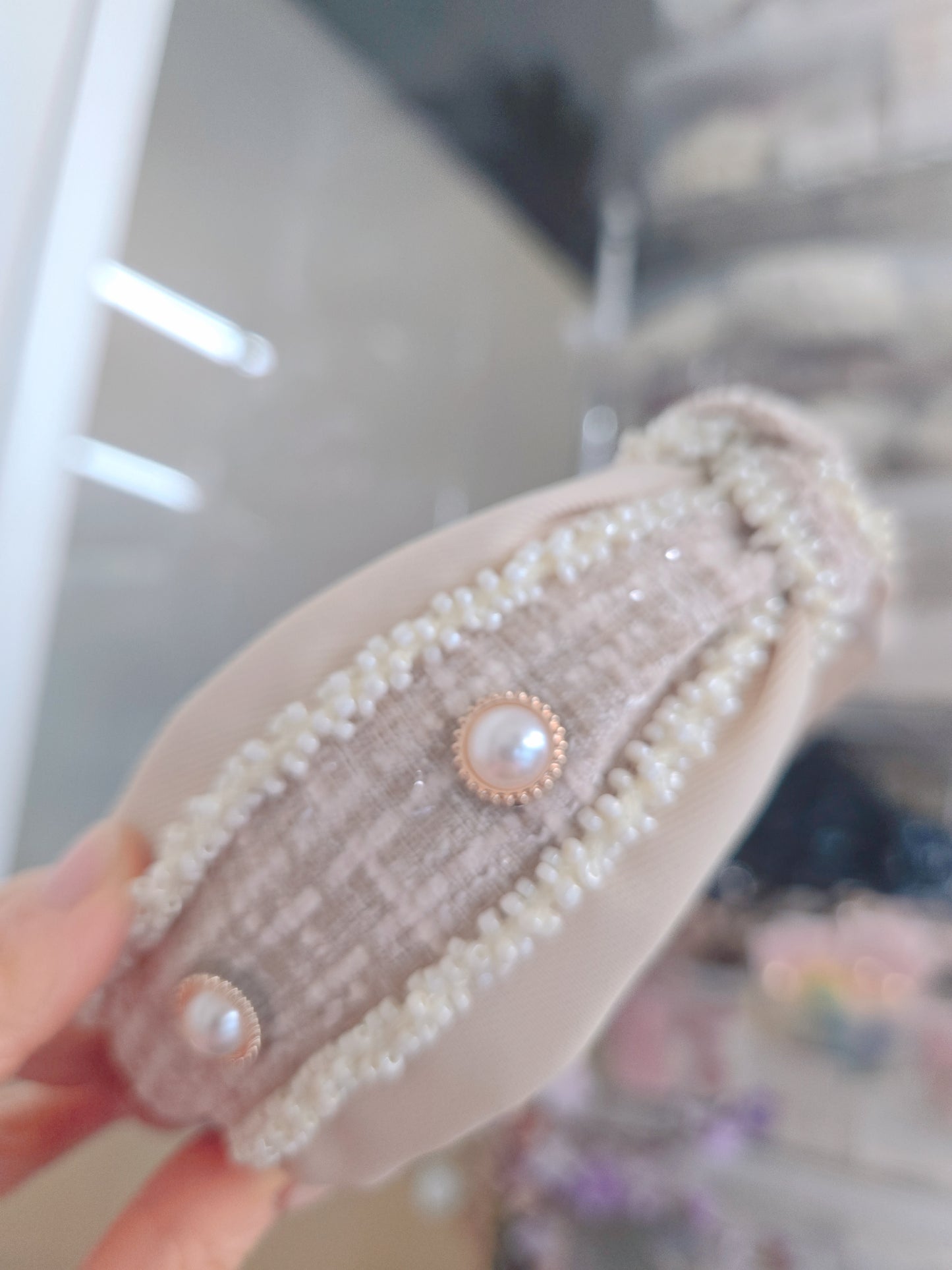 Brown Pearl Tied Thick Hairband