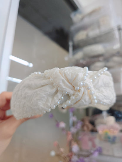 1 White Pearl Tied Lovely Hairband