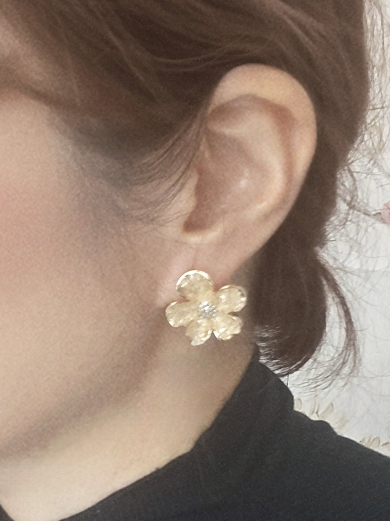Flower cute Bling Stone Stud Earring