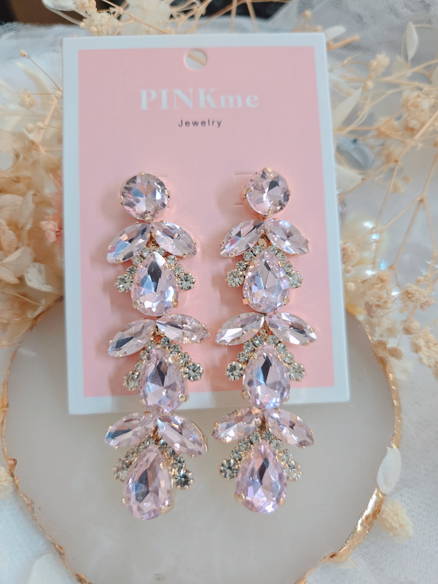 Pink Stone Bling 2.75" Drop Earrings