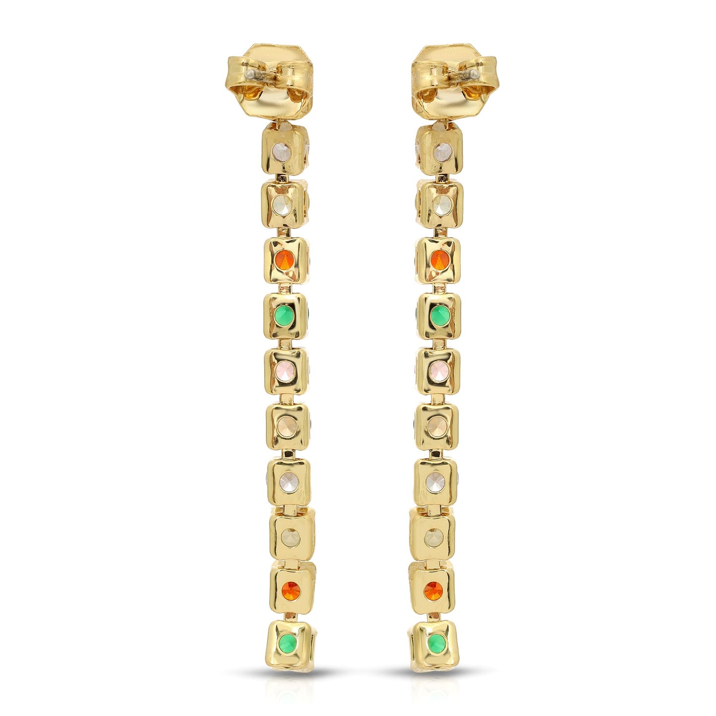 SS071506-Sterling Silver Post Cubic Zirconia Stone Brass Metal Drop Earrings