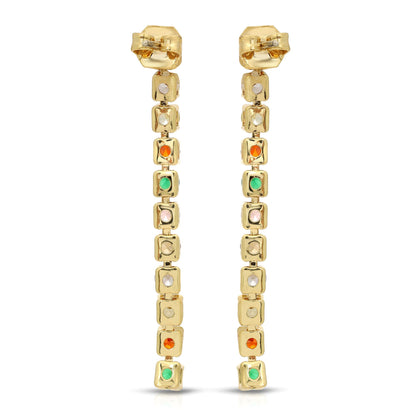 SS071506-Sterling Silver Post Cubic Zirconia Stone Brass Metal Drop Earrings